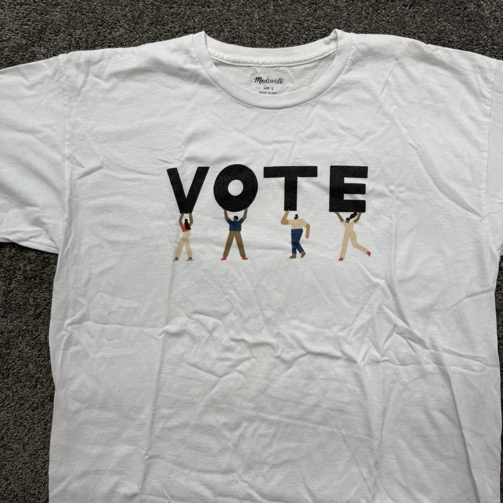 Mens L Madewell VOTE Graphic Unisex T Shirt White MC912 Crewneck Short Sleeve - Picture 2 of 10